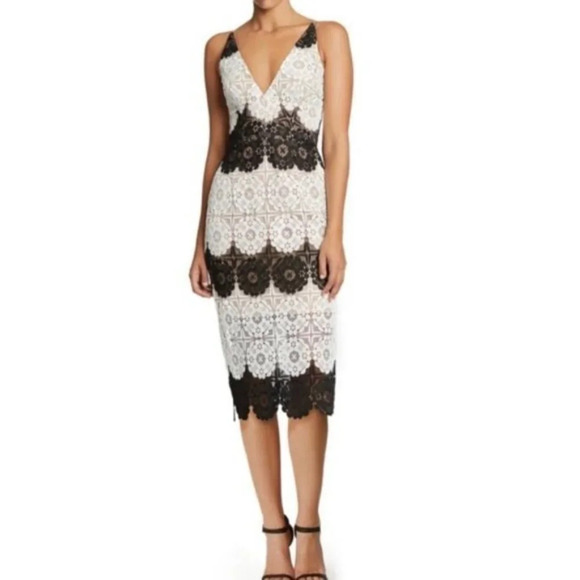 Dress the Population Dresses & Skirts - Dress the Population White Black Lace Midi Dress $249